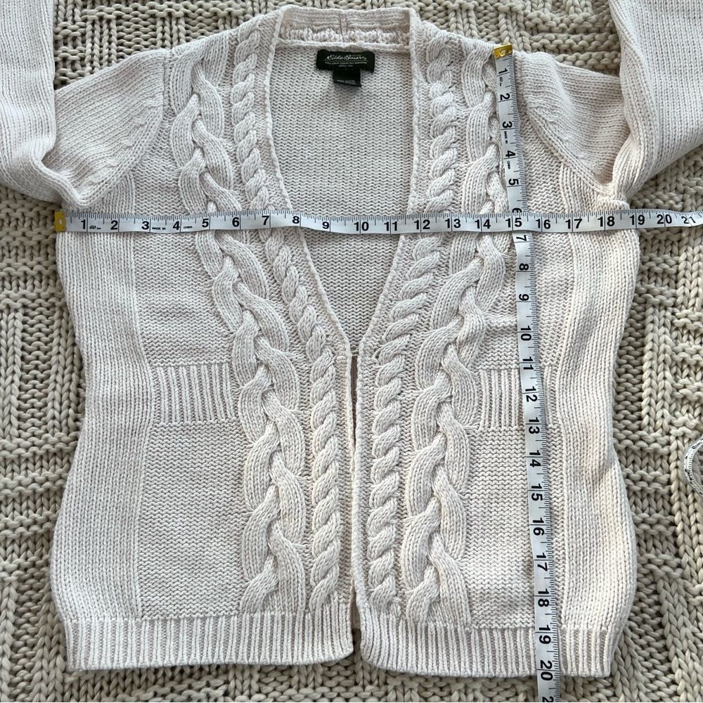 Eddie Bauer Cable Knit Soft Ivory Long Sleeve One Hook Cardigan Sweater - Picture 8 of 10